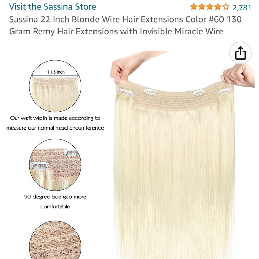 Sassina 22” real hair halo extension. Blonde #60 180 gram. Never used.